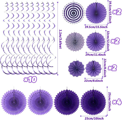 Purple Party Decorations, Birthday Party Supplies Easy Assembly Paper Fan Honeycomb Ball Garland Hanging Swirl for Graduation Birthday Baby Shower Bridal Shower Wedding Party Decorations