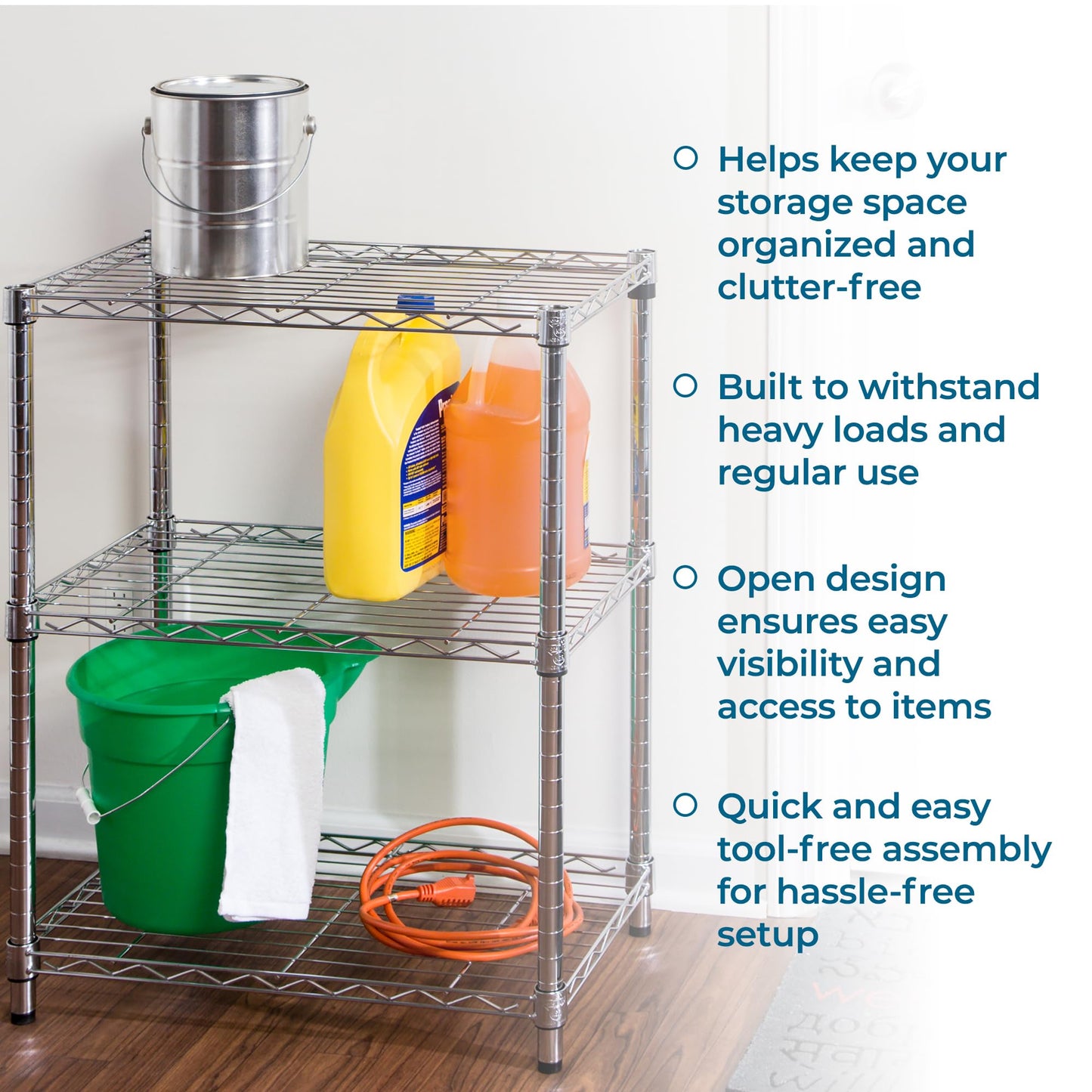 Honey-Can-Do 3-Tier Heavy Duty Adjustable Shelving Unit, 250-lb Per Shelf Metal Storage Rack, Wire