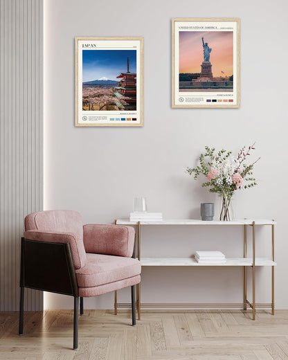 HesenDot Natural OAK Wood Framed Mount Fuji Wall Art, 12x16in Japanese Natural Scenery Canvas Wall Print, Classic Urban Landmark Wall Decor for Living Room, Bedroom,Office Gallery Set of 1