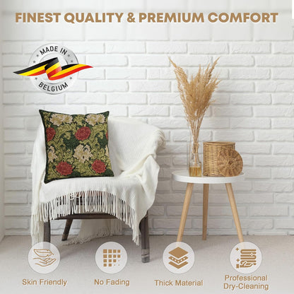 Charlotte Home Furnishings Throw Pillow Covers 16x16 in, Green Chrysanthemum Decorative Pillow Covers, Boho European Tapestry Cushion Cases, Living Room Cozy Home Decor, Jacquard Woven Soft Cotton