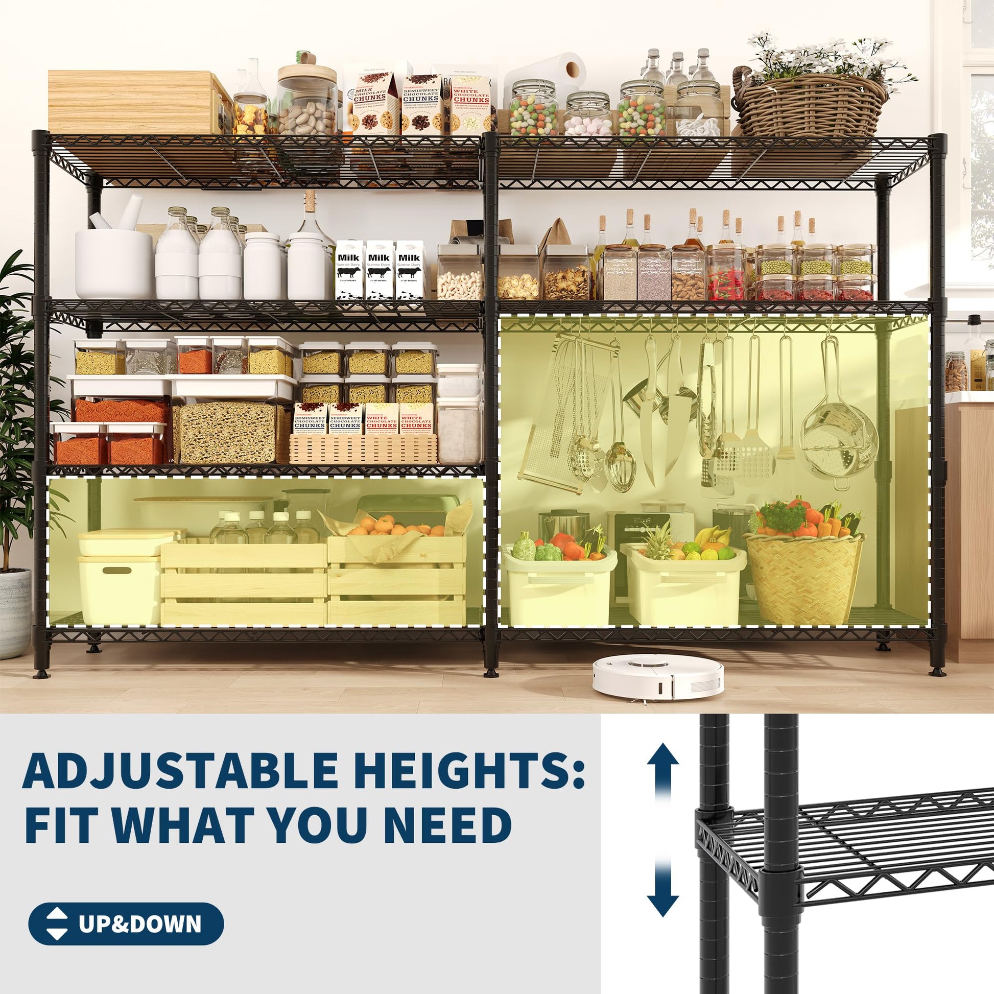 GAOMON 59" W Storage Shelves 4-Tier Metal Shelving Unit, 1060 LBS Loading Capacity, Heavy Duty Wire