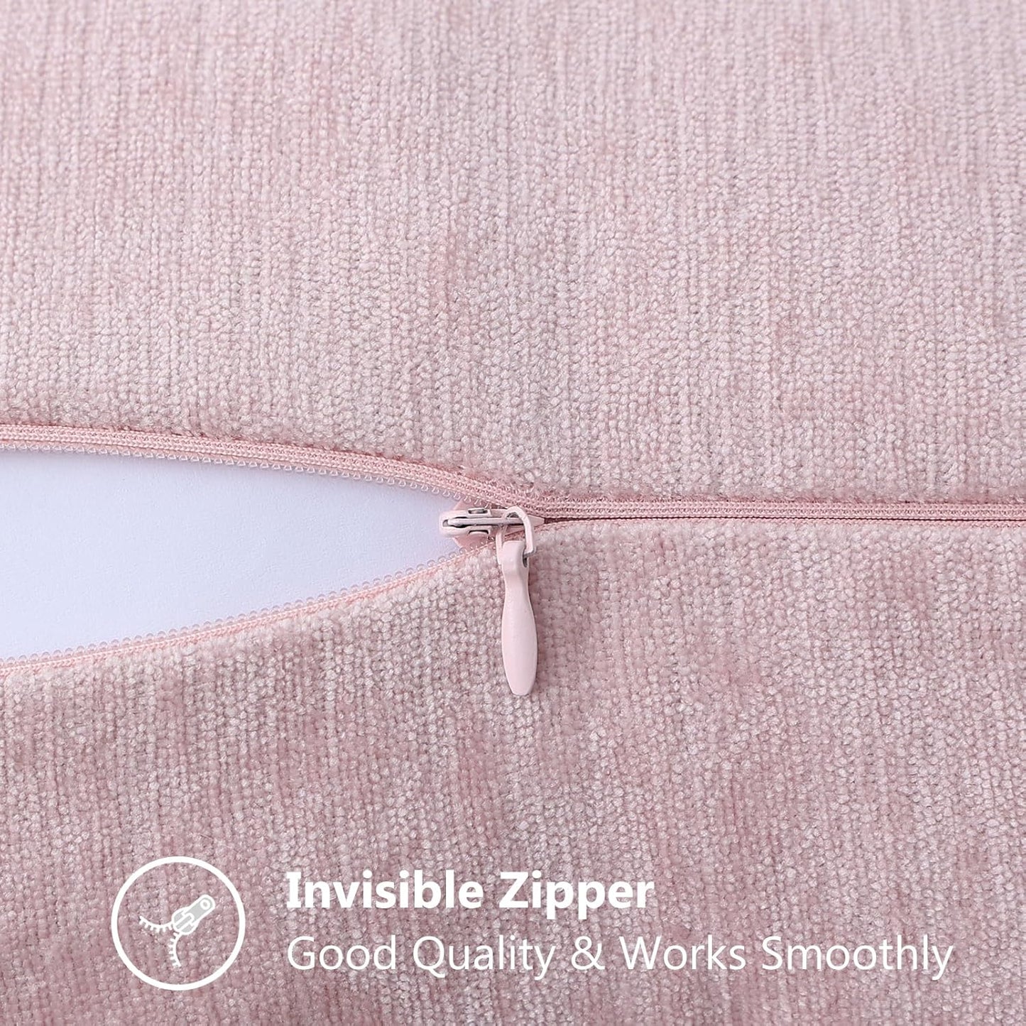 decorUhome Chenille Soft Throw Pillow Covers 16x16 Set of 2, Farmhouse Velvet Neutral Decorative Euro Pillow Covers with Stitched Edge for Couch Sofa Bed Home Decor, Blush Pink