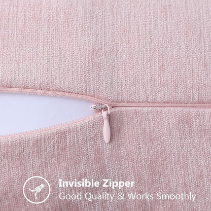 decorUhome Chenille Soft Throw Pillow Covers 24x24 Set of 2, Farmhouse Velvet Neutral Decorative Euro Pillow Covers with Stitched Edge for Couch Sofa Bed Home Decor, Blush Pink