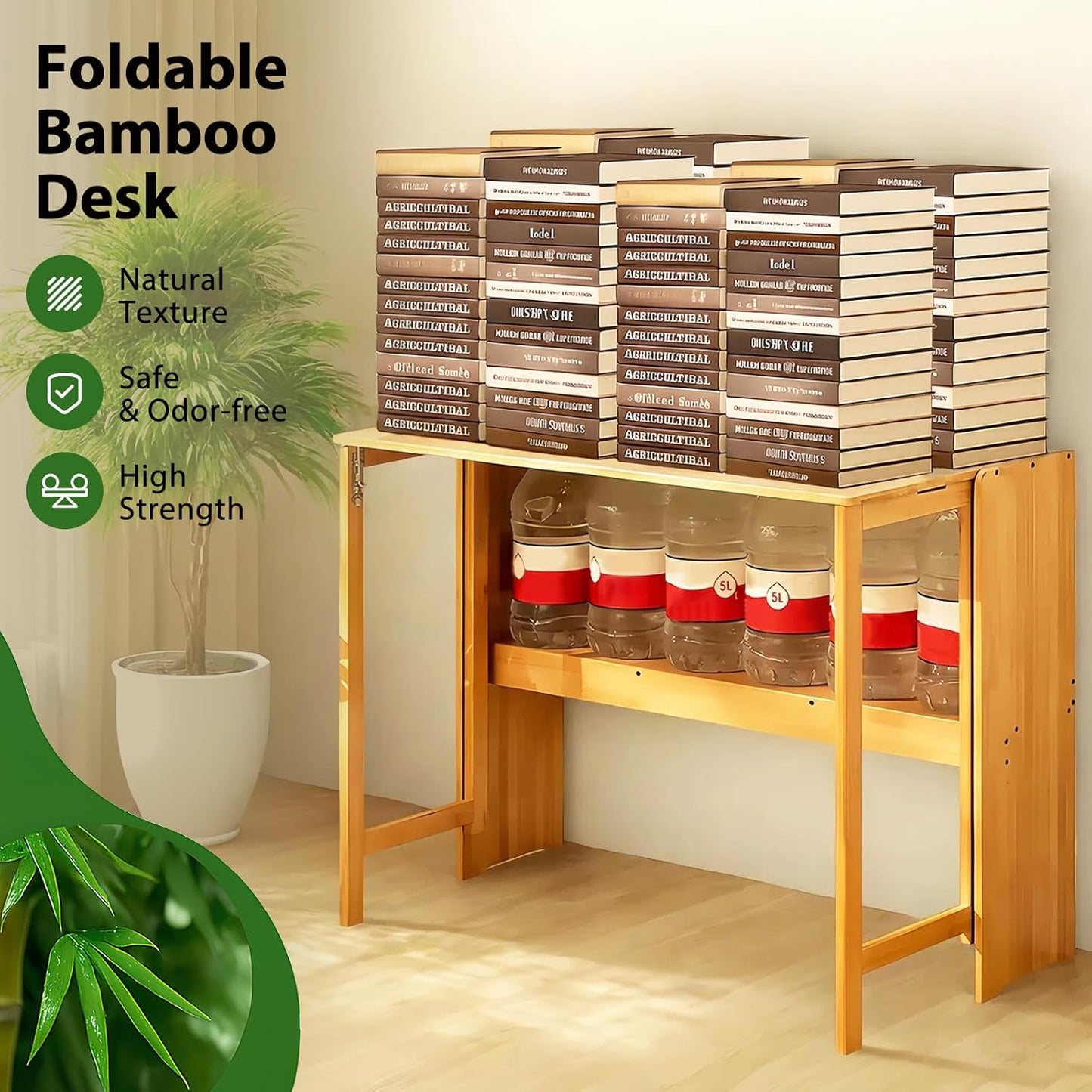 39.37" Bamboo Folding Desk,Space-Saving Computer Desk for Small Spaces, Foldable Study Table for Bedroom, Home Office, Dorm, Apartment (Natural)