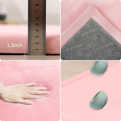 ACOMOPACK Baby Play Mat for Floor 1.3" Thick Memory Foam 50x50 Soft Velvet Playpen Mat for Kids,Infants,Toddlers,Tummy Time Crawling Mats with Non-Slip Bottom,Yoga,Tatami,Nursery Rug（Pink）