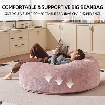 Bean Bag Chair 4Ft, Memory Foam Filled, Large Beanbag Chairs for Adults and Teens, Soft Sofa with Removable Flannel Cover, Round Couch for Living Room Bedroom College Dorm (Pink, 4FT-47×47"×24")