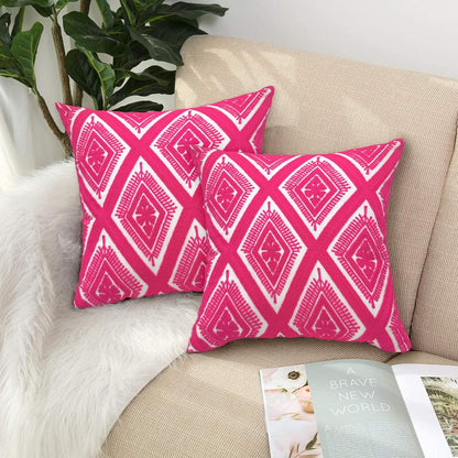 Alysheer Embroidered Decorative Throw Pillow Covers 18x18 inches Set of 2 Pieces, Boho Geometric Modern Chic Classic Pattern Cotton Cushion Cases for Sofa Couch Bed Living Room(Bright Hot Pink)