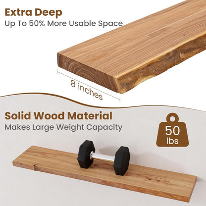Floating Shelves for Wall Decor, Rustic Solid Elm Wood Live Edge Floating Shelves Wall Mounted, Wall Shelves with Invisible Bracket for Living Room Bathroom Bedroom Kitchen, 36 Inch Set of 2, Natural
