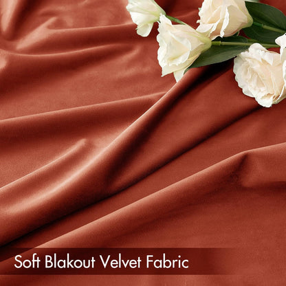 MIULEE Burnt Orange Velvet Curtains Thermal Insulated Blackout Curtain Fall Drapes for Bedroom Living Room Darkening 84 Inches Long Rust Terracotta Panels Rod Pocket Set of 2