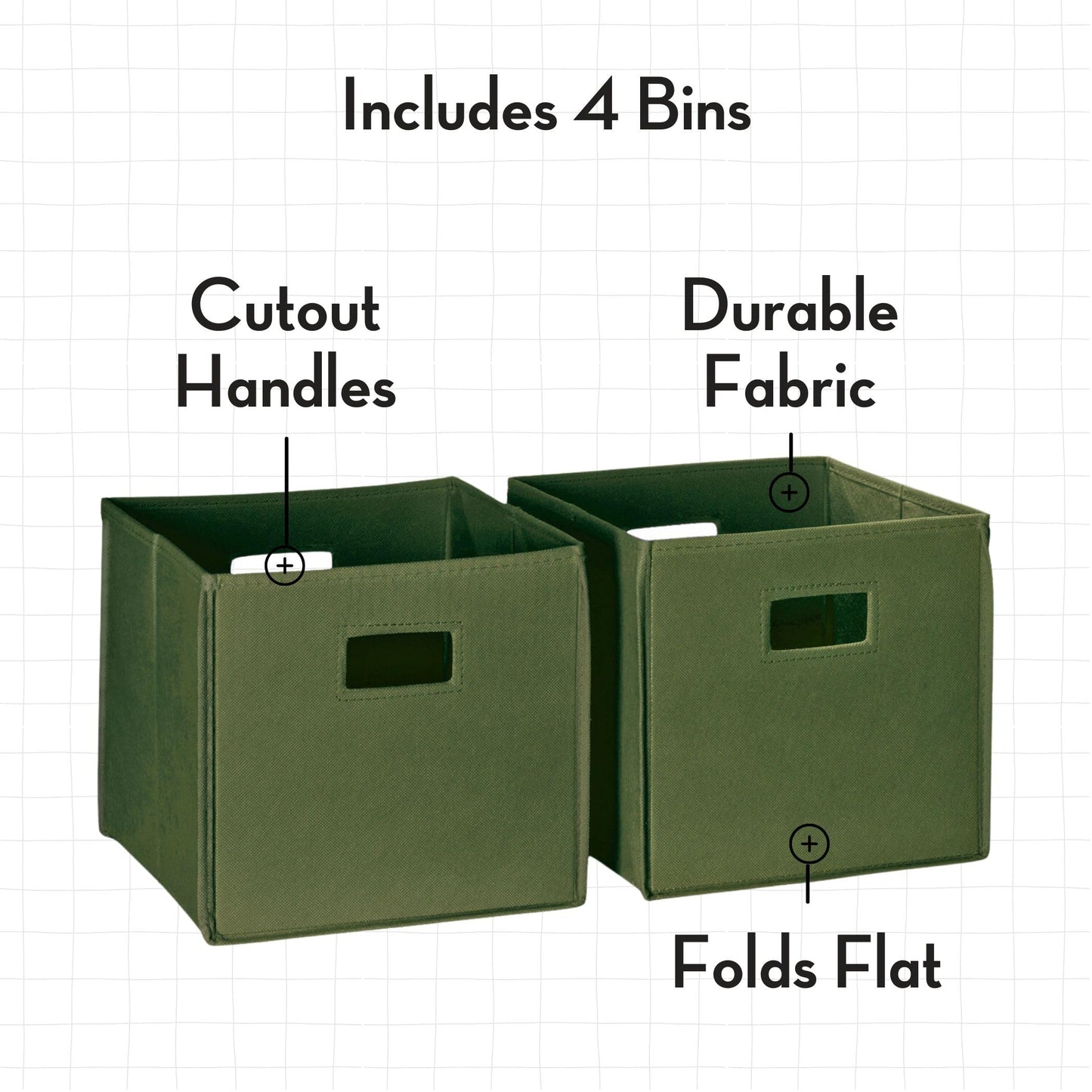 RiverRidge Folding Storage Bins - 4-pack of 10in Tall Olive Cubes