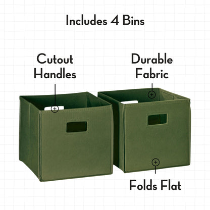 RiverRidge Folding Storage Bins - 4-pack of 10in Tall Olive Cubes
