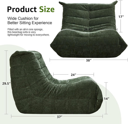 Bean Bag Chairs for Adults Giant Bean Bag Chair Memory Foam BeanBag Chair Big Bean Bag Sofa with Filler Faux Fur Fireside Beanbags Lazy Sofa for Living Room Bedroom Dorm Office (Green Chenille)