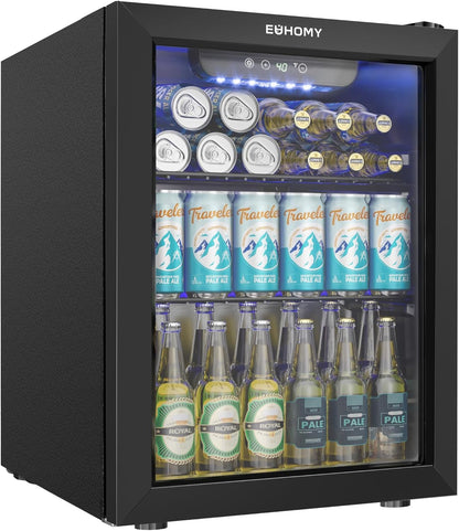 EUHOMY Beverage Refrigerator Cooler - 68 Can Mini Fridge with Glass Door for Soda, Beer, Wine, Small Refrigerator with Digital Temperature Control and Adjustable Shelves for Home Office Bar, 1.7 Cu.ft