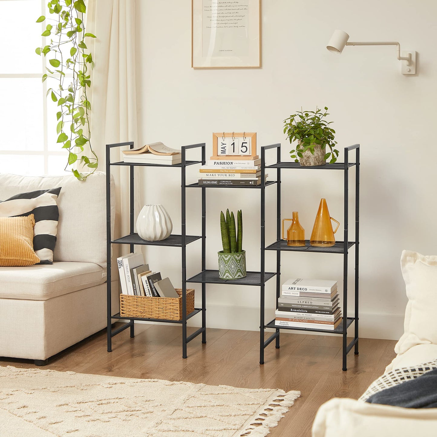 SONGMICS 4-Tier Storage Rack, Bathroom Shelf, Extendable Plant Stand with Adjustable Shelf, for