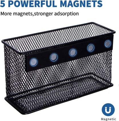 dedoot Magnetic Basket for refrigerator Storage Magnetic Pencil Holder Basket Mesh Black Strong Magnetic Pen Holder for Refrigerator,Whiteboard, Locker, Home and Office Organizer, 6.3x2.3x3.6inch