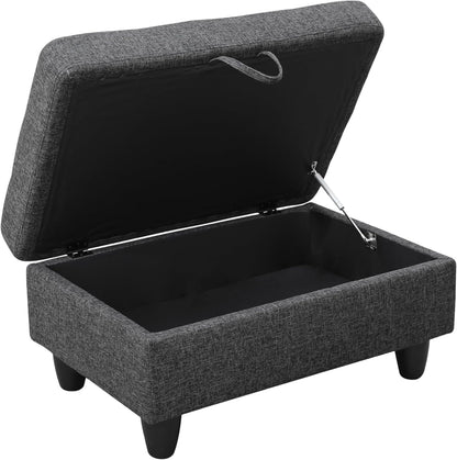 Ottoman Rectangular Storage Ottoman Bench, Flannel Footrest Stool Footstool with Lid for Living Room, Bedroom, Entryway, Black Gray, 35"x23.5"x17.5"