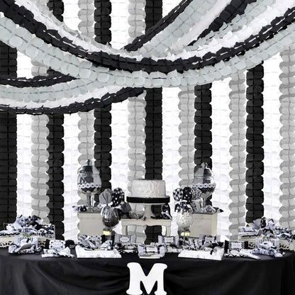 Black White-Silver Party-Decorations Streamers Garland - 157Ft Graduation Four-Leaf Clover Hanging Banner,Men Boys Birthday Engagement Wedding Baby Bridal Shower New Years Supplies Decor Hugtmr