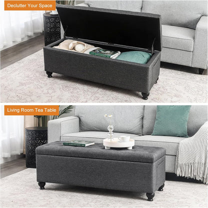 Storage Ottoman Bench 46 Inch Ottoman Bench with Storage Fabric Tufted Benches for End of Bed, Upholstered Ottomans Benches King Size with Hinged Lid for Living Room Bedroom Dark Grey