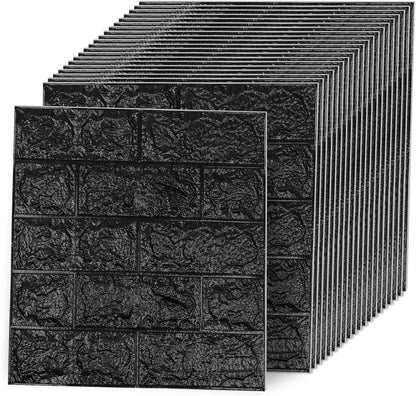 3D Wall Panels Peel and Stick，29 Sq Ft XPE Foam Stone 3D Wallpaper, Textured Faux Brick Wall Panels Black, 20PCS