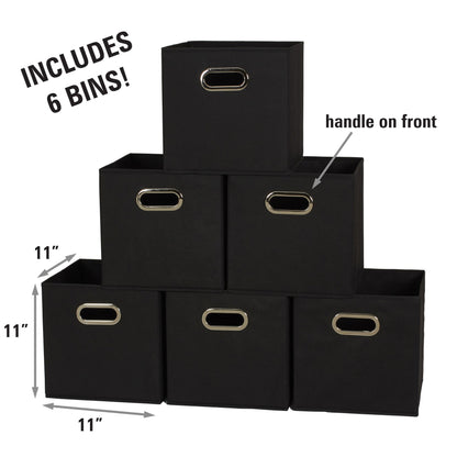 Household Essentials Foldable Fabric Storage Bins 6 Piece Set, Strong Poly-Woven Fabric, Sturdy