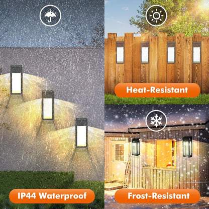 Solar Outdoor Lights, 4 Pack Textured Glass Solar Wall Lights for Yard, Fence, Porch and Garage with 2 Modes, Body in Aluminum and Waterproof