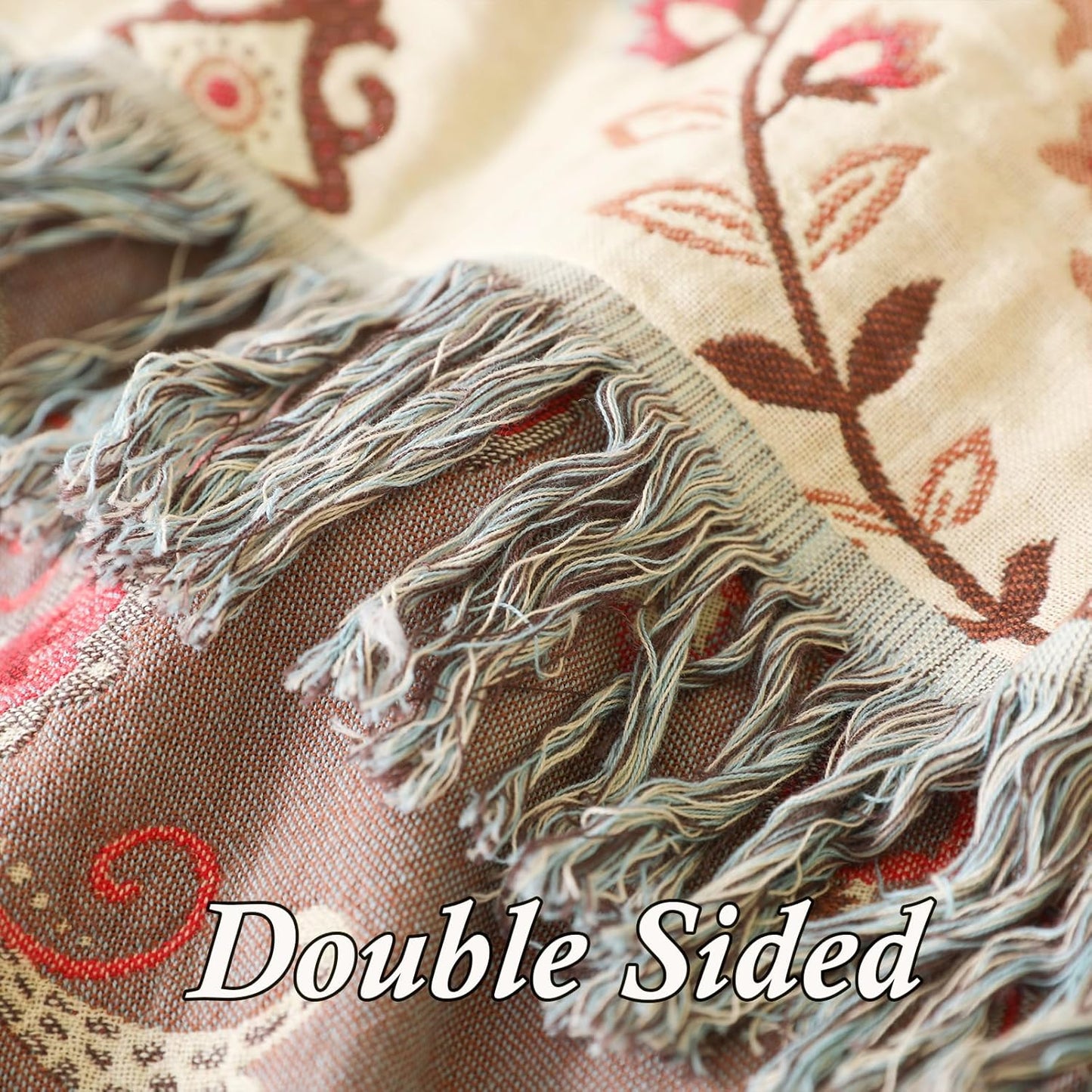 Snycler Boho Throw Blanket for Bed - 100% Cotton Ultra Soft Rustic Quilt - Pink Boho Floral Printed Farmhouse Decor Bed Blankets, 80"×90" All Season Rustic Throw for Sofa Couch Chair