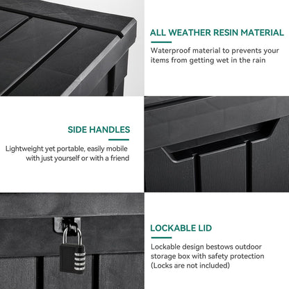 YITAHOME Deck Box, 51 Gallon Weatherproof Outdoor Storage Container for Patio Cushions, Pool Supplies, Garden Tools, Lockable Lid and Side Handles, Black
