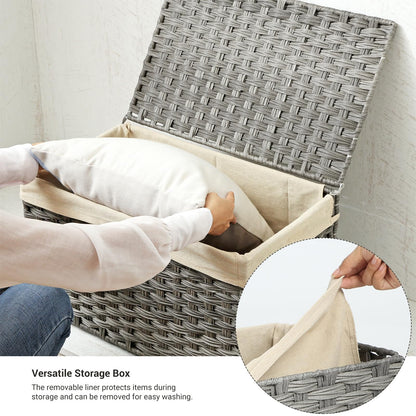 SONGMICS Storage Basket with Lid, Woven Blanket Storage Bin with Handles, Foldable, Removable