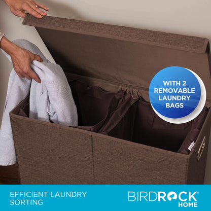 BIRDROCK HOME Laundry Hamper with Lid | Removable Bags for Sorting Clothes | Sectioned Laundry