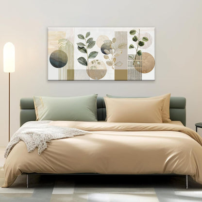 TAIJXAGSG Green Boho Wall Art Minimalist Canvas Wall Art Decor Geometric Line Leaf Beige Green Wall Art Canvas Artwork Print Paintings Abstract Art Botanical Boho Room Office Home Wall Decor 20"X 40"