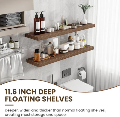 48 Inch Floating Shelves, 12 Inch Deep Floating Shelves for Wall, Floating Shelf with Invisible Brackets, Deep Shelves for Bathroom, Bedroom, Living Room, 1 Pack, Walnut