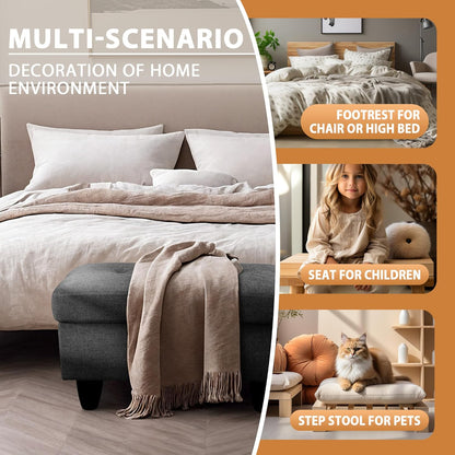 Ottoman Rectangular Storage Ottoman Bench, Flannel Footrest Stool Footstool with Lid for Living Room, Bedroom, Entryway, Black Gray, 28.5"x19"x17.5"