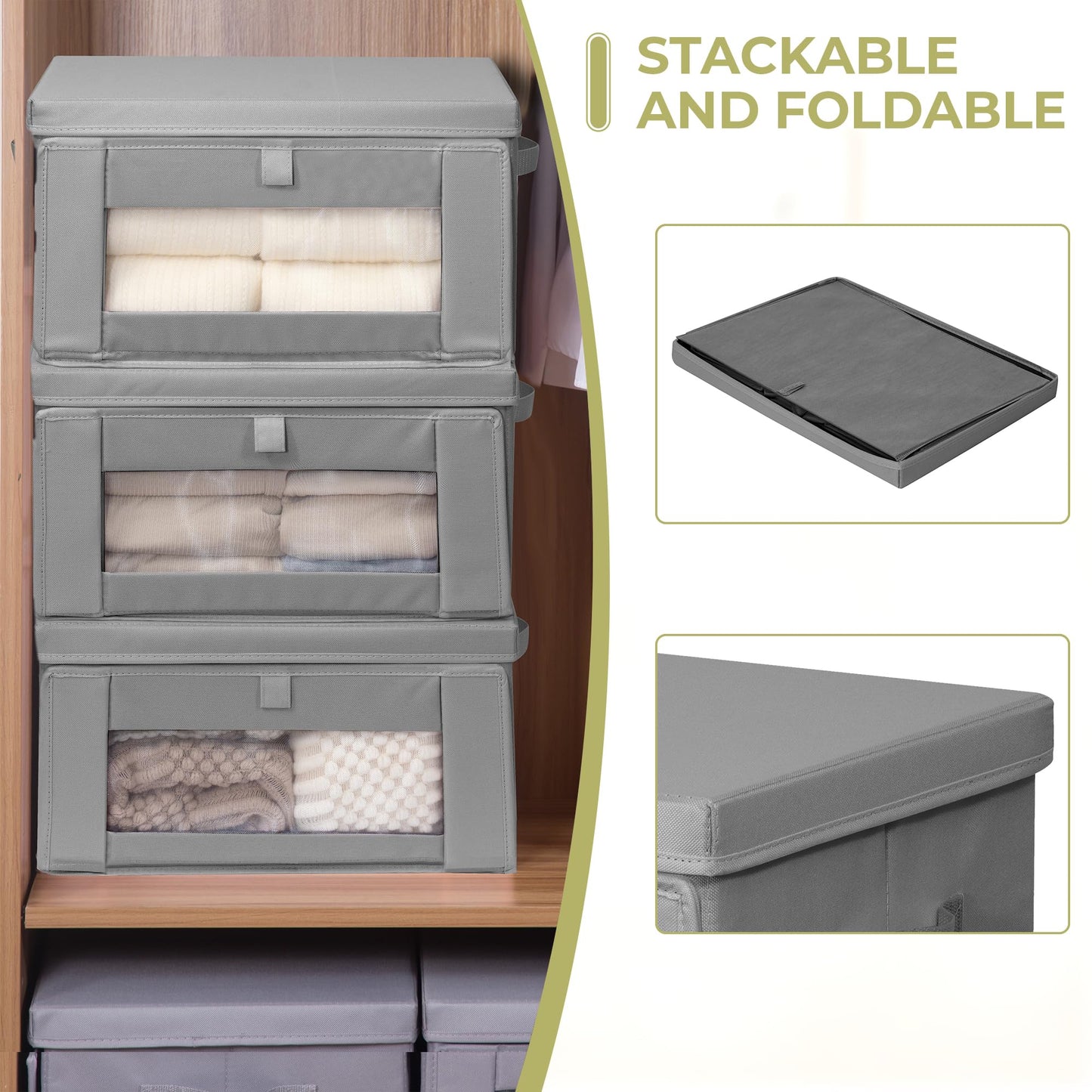 STORAGEIDEAS Thick Fabric Storage Bins with Lids, Collapsible Storage Box Closet Shelf with Clear