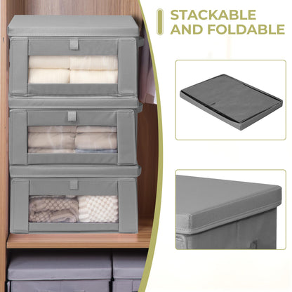 STORAGEIDEAS Thick Fabric Storage Bins with Lids, Collapsible Storage Box Closet Shelf with Clear
