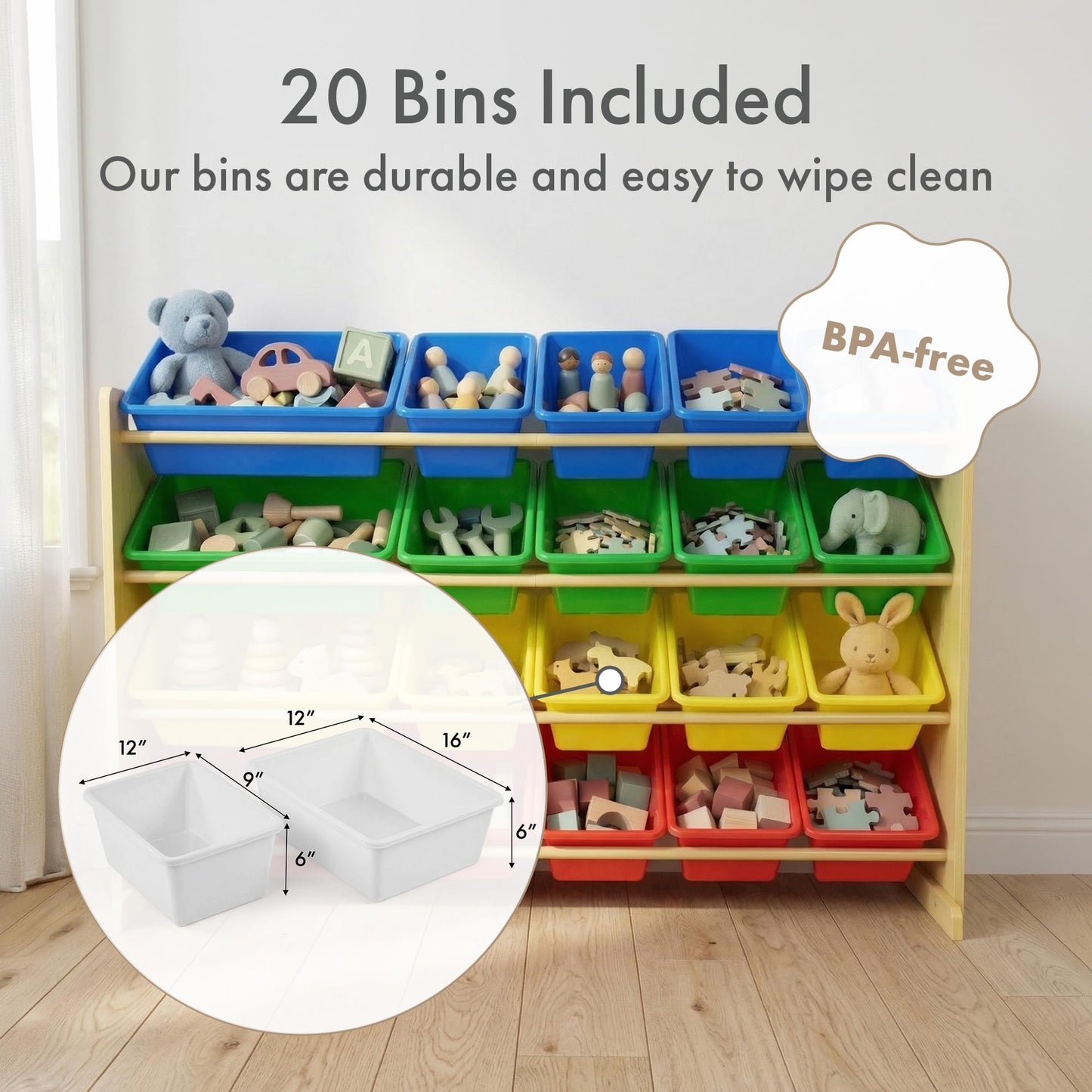 Humble Crew Kids Toy Organizer with 20 Bins, 4 Tier Storage for Playroom