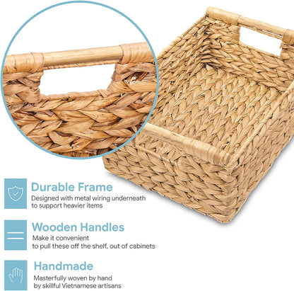 VATIMA Hyacinth Medium Wicker Basket 13.6x9.5x5.6" - With Handle, Living Room Decor, Rectangular Design