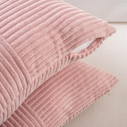 Fancy Homi 2 Packs Blush Pink Lumbar Decorative Throw Pillow Covers 16x32 Inch for Living Room Couch Bed, Rustic Farmhouse Boho Home Decor, Soft Striped Corduroy Rectangle Accent Cushion Case 40x80 cm