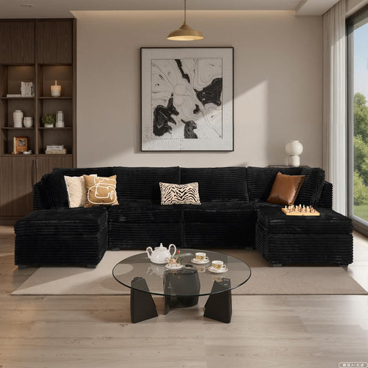 ovios Sectional Sofa Couch with U-Shape Chaise Ottomans, Comfy Modular Cloud Couches with Deep