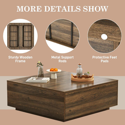 43” Square Coffee Table with Storage, Modern Large Square Center Table with 2 Drawers, Wood Coffee Table for Living Room, Walnut