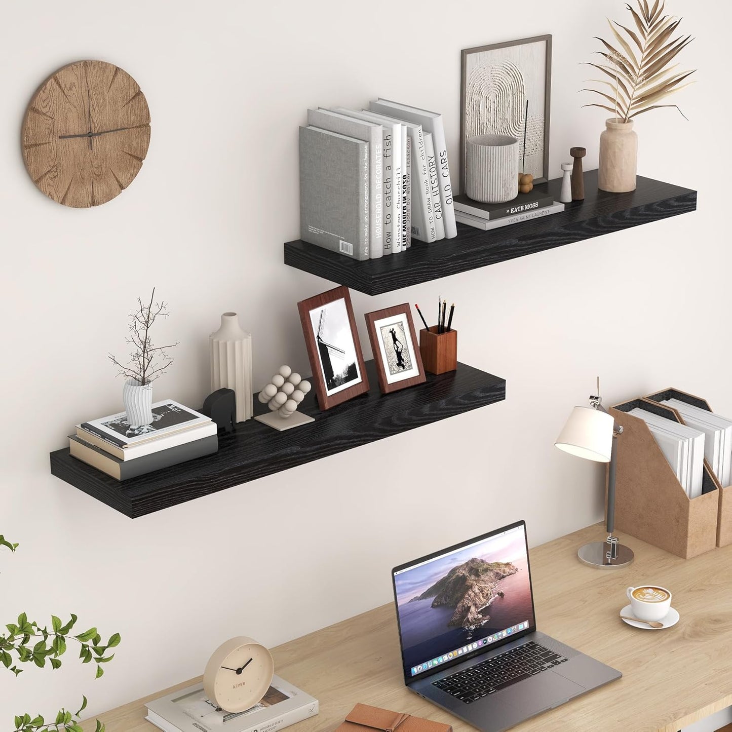 Fun Memories Black Floating Shelves 36 Inch Long, 9 Inch Deep Wall Shelves Set of 2, 36 x 9 Floating Shelf for Wall, Rustic Wood Floating Shelves for Kitchen, Living Room, Bedroom