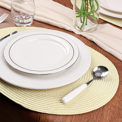 AHHFSMEI Placemats Set of 4 for Dining Table Washable Woven Vinyl Non-Slip 18x12 inches Placemat Heat-Resistant Durable Table Mats for Dining Table Easy to Clean(Ivory 4)