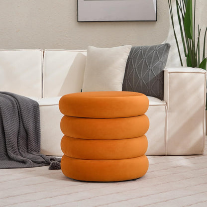 ONEVOG Round Storage Ottoman, 20" Small Ottomans Table with Removable Lid, Velvet Fabric Soft Footrest Stools for Couch, Upholstered Stuffed Circle Seat for Living Room/Bedroom/Dorm/Vanity, Orange