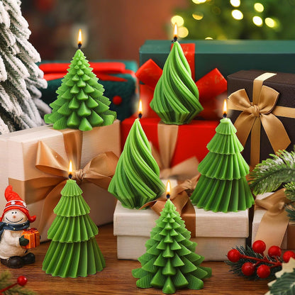 6 Pcs Christmas Tree Shaped Candles Xmas Wax Scented Candles Green Decorative Christmas Tree Gifts for Xmas Eve Winter Holiday Party New Year Bedroom Room Table Decor, 5 Mixed Styles