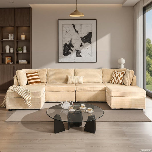 ovios Sectional Sofa Couch with U-Shape Chaise Ottomans, Comfy Modular Cloud Couches with Deep
