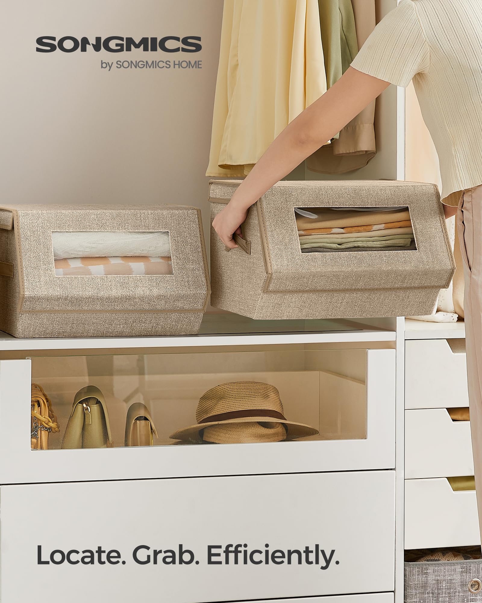 SONGMICS Stackable Storage Bins, Set of 2, with Lids and Front Windows