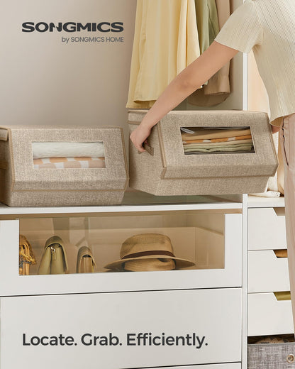 SONGMICS Stackable Storage Bins, Set of 2, with Lids and Front Windows