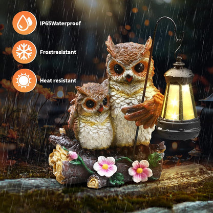 Json Garden Owls Statue with Solar LED Lantern, Loving Owls Family Embrace, Gifts for Mom Yard Art, Whimsical Figurine Large Sculpture Lighted Outdoor Mother's Day Spring Decorations for Lawn, Porch