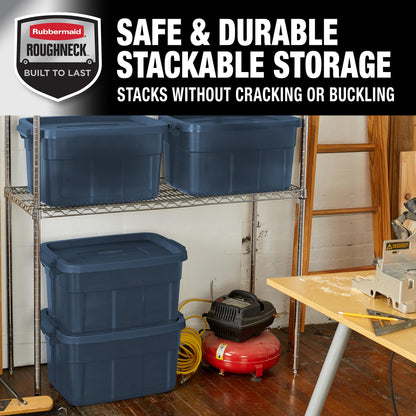 Rubbermaid Roughneck Tote 14 Gal, 6 Pack, Made in USA, Dark Indigo Metallic, Rugged Plastic