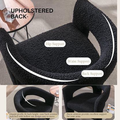 Black Sherpa Dining Chairs Set of 2, Modern Barrel Dining Room Chairs Upholstered Faux Fur Accent Chair with Arms and Round Back for Living Room Kitchen Armchair No Assembly Needed