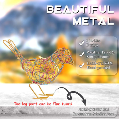 Modern Table Decor Set of 3 - Handmade Metal Bird Sculptures with Colorful Wire Weaving, Multi-Pose Rustic Home Accent & Christmas Tree Ornaments